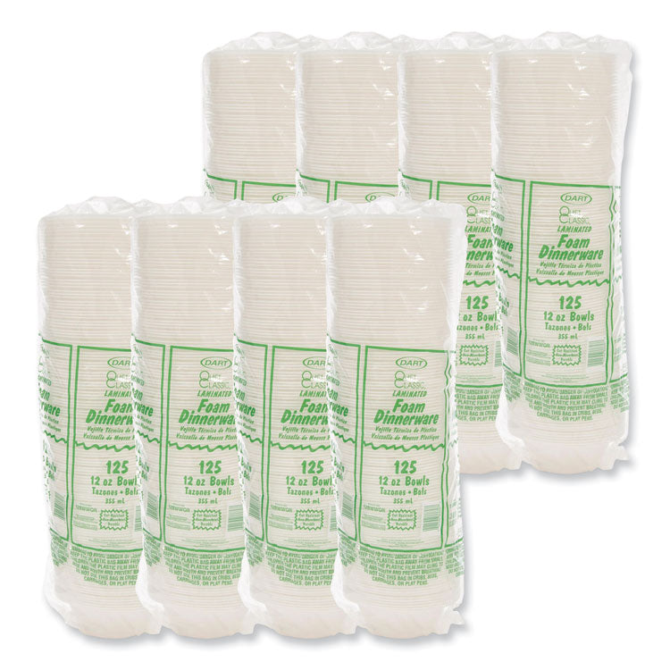 Quiet Classic Laminated Foam Dinnerware Bowls, 10 To 12 Oz, White, 125/pack, 8 Packs/carton