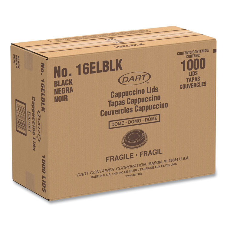 Cappuccino Dome Sipper Lids, Fits 12 oz to 24 oz Hot Cups, Plastic, Black, 100/Pack, 10 Packs/Carton