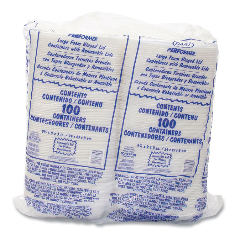 Foam Hinged Lid Container, Performer Perforated Lid, 9 X 9.4 X 3, White, 100/bag, 2 Bag/carton