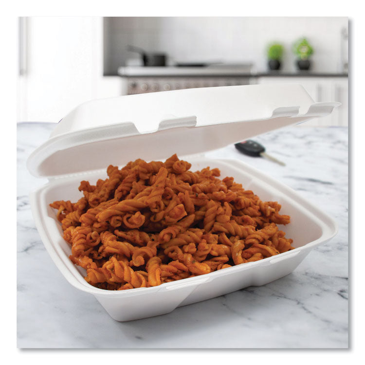 Foam Hinged Lid Container, Performer Perforated Lid, 9 X 9.4 X 3, White, 100/bag, 2 Bag/carton