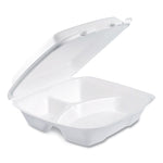 Foam Hinged Lid Container, Performer Perforated Lid, 3 Compartments, 9 x 9.4 x 3, White, 100/Bag, 2 Bag/Carton