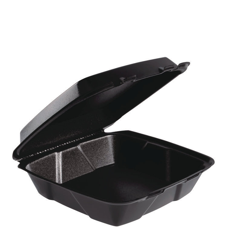 Insulated Foam Hinged Lid Containers, 9.01 x 9.4 x 3.1, Black, 100/Bag, 2 Bags/Carton, 200 Containers/Carton