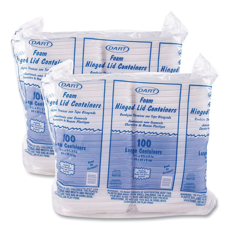 Foam Hinged Lid Containers, 9.25 X 9.5 X 3, 200/carton
