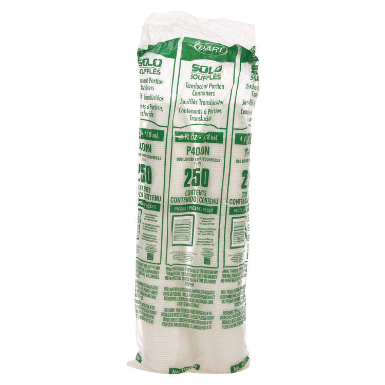 Polystyrene Portion Cups, 4 oz, Plastic, Translucent, 250/Bag, 10 Bags/Carton