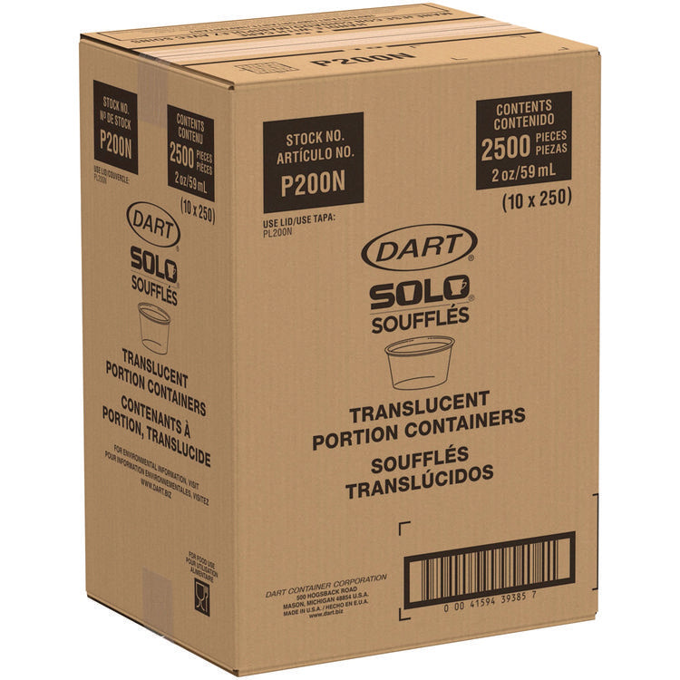 Polystyrene Portion Cups, 2 oz, Plastic, Translucent, 250/Bag, 10 Bags/Carton