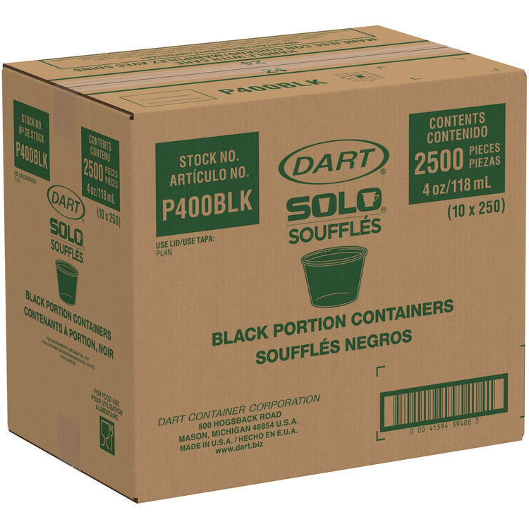 Polystyrene Portion Cups, 4 oz, Plastic, Black, 250/Bag, 10 Bags/Carton