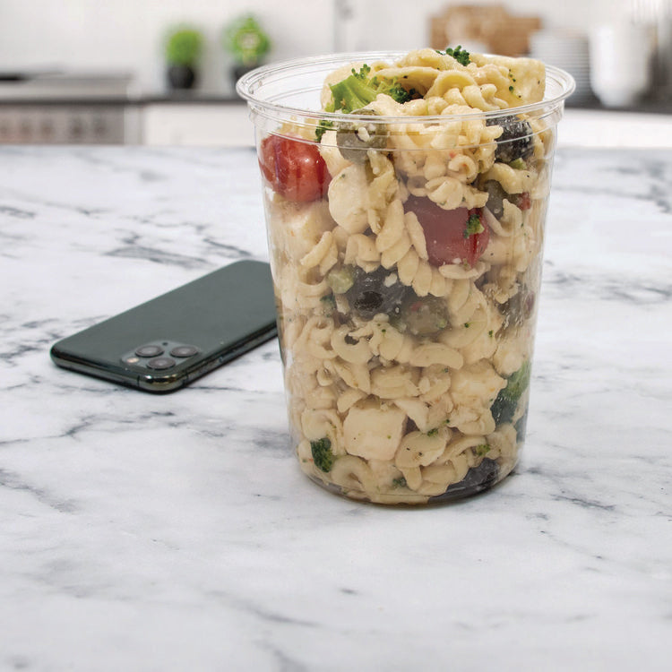 Microgourmet Plastic Deli Container, 32 oz, 4.7" Diameter x 5.7" h, Clear, 500/Carton