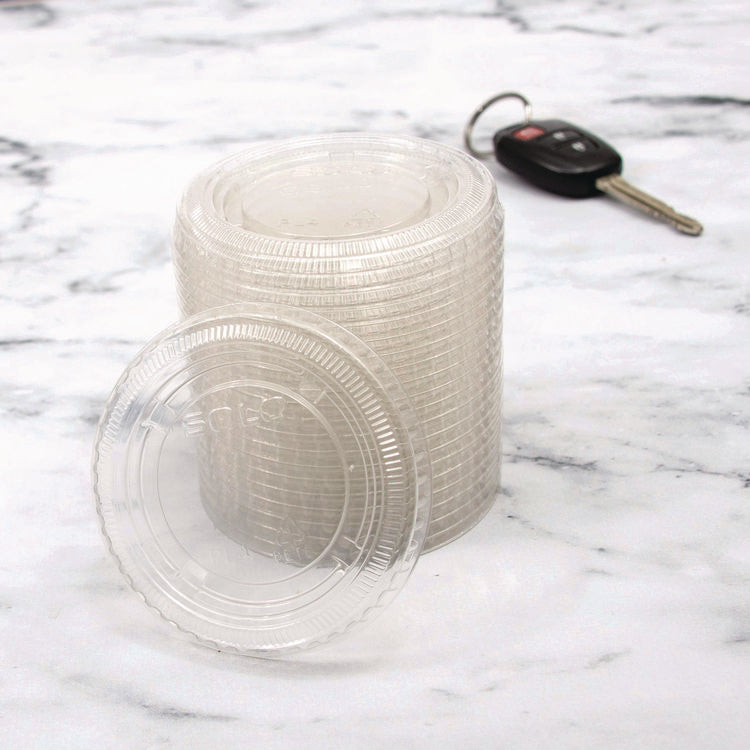 Portion/Souffle Cup Lids, Fits 3.25 oz to 9 oz Portion Cups, Plastic, Clear, 125/Pack, 20 Packs/Carton
