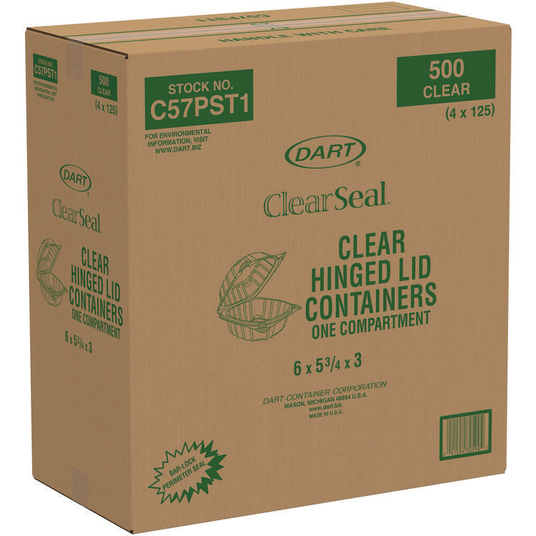 ClearSeal Hinged-Lid Plastic Containers, 5.8 x 6 x 3, Clear, Plastic, 125/Pack, 4 Packs/Carton