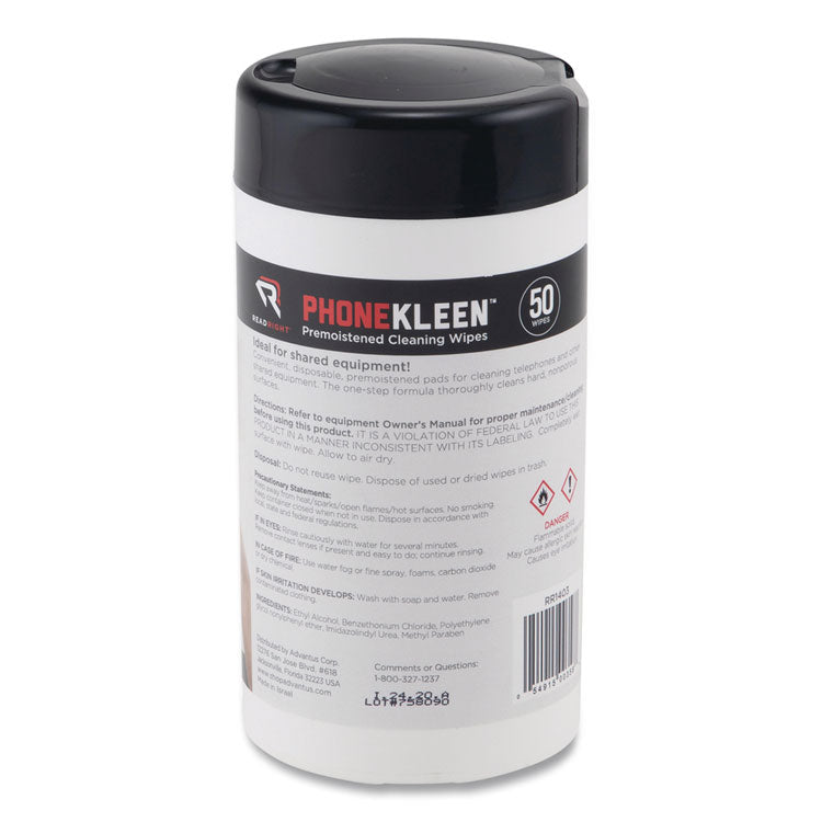 PhoneKleen Wet Wipes, Cloth, 5 x 5, 50/Tub