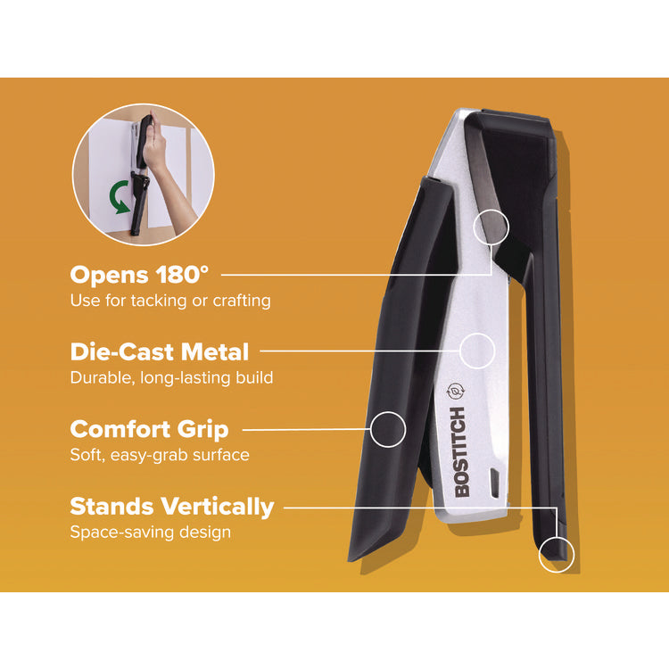 inPOWER+28 Executive One-Finger 3-in-1 Eco-Friendly Desktop Stapler, 28-Sheet Capacity, Black/Silver