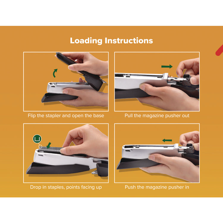 inPOWER+28 Executive One-Finger 3-in-1 Eco-Friendly Desktop Stapler, 28-Sheet Capacity, Black/Silver