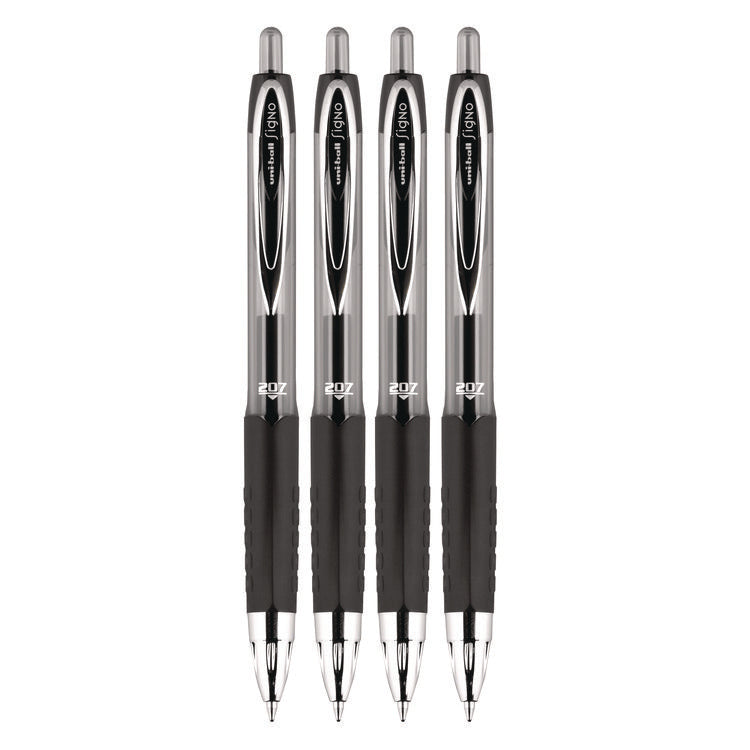Signo 207 Gel Pen, Retractable, Fine 0.5 mm, Black Ink, Smoke/Black Barrel, 4/Pack