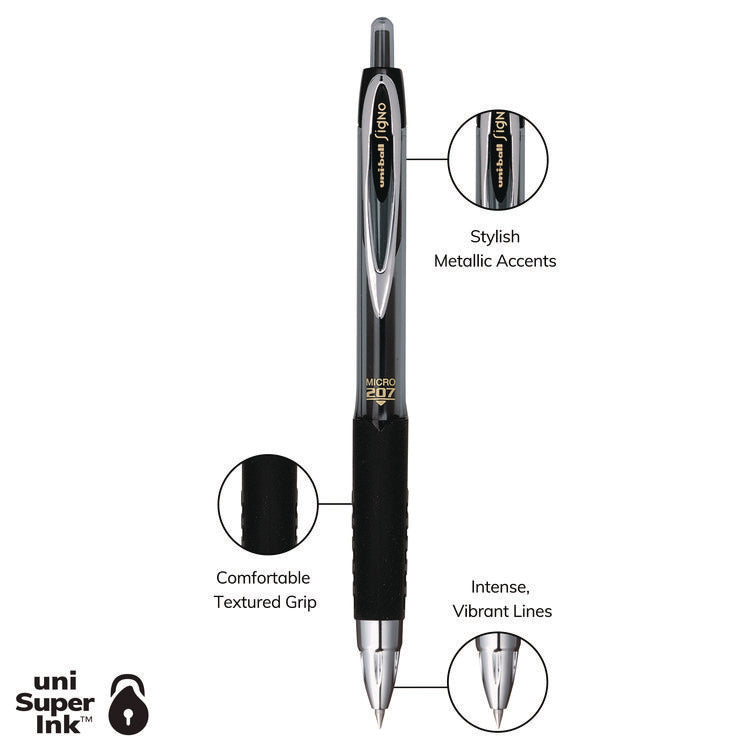 Signo 207 Gel Pen, Retractable, Fine 0.5 mm, Black Ink, Smoke/Black Barrel, 4/Pack