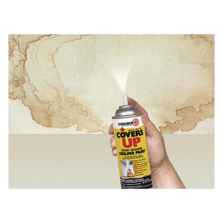 Covers Up Ceiling Paint and Primer, Interior, Flat White, 13 oz Aerosol Can, 6/Carton