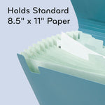 U-Eco 13-Pocket Expandable File, 9.75" Expansion, 13 Sections; Button/Elastic Closure, 1/12-Cut Tabs, Letter Size, Ocean