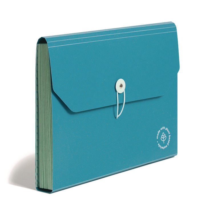 U-Eco 13-Pocket Expandable File, 9.75" Expansion, 13 Sections; Button/Elastic Closure, 1/12-Cut Tabs, Letter Size, Ocean