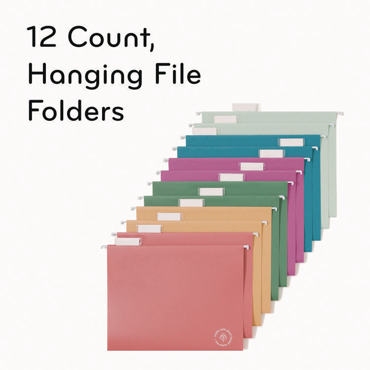 U-Eco Hanging File Folders, Letter Size, 1/5-Cut Tabs, Assorted, 12/Pack
