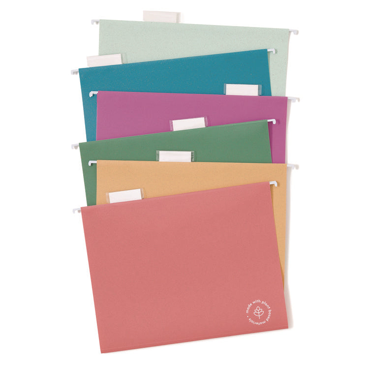 U-Eco Hanging File Folders, Letter Size, 1/5-Cut Tabs, Assorted, 12/Pack