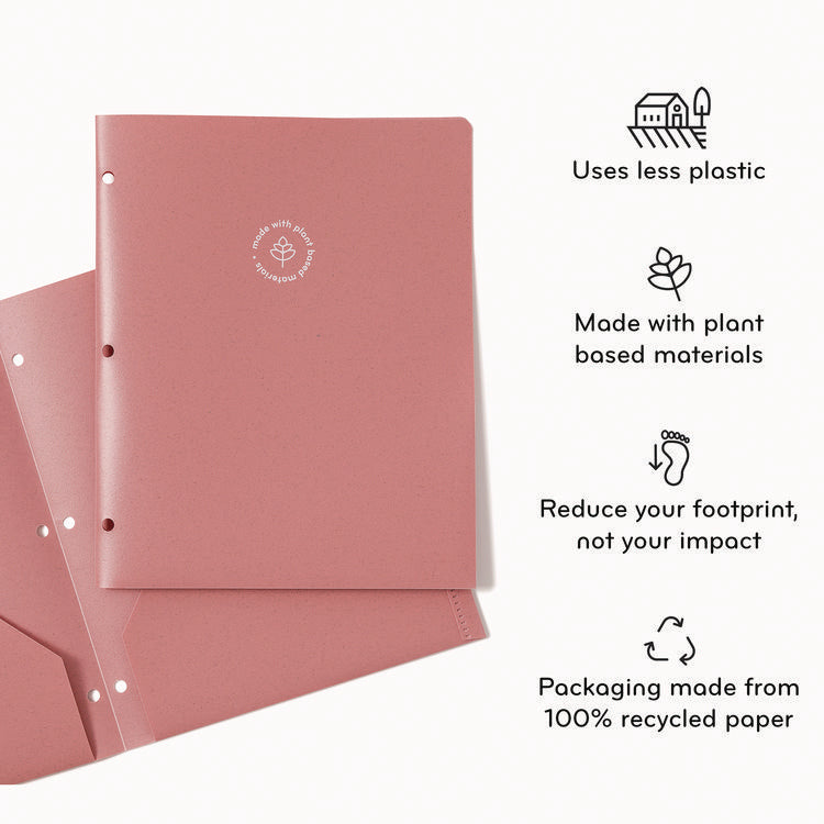 U-Eco Poly Two-Pocket Folders, Three-Hole Punched, Poly/Wheat Straw, 11 x 8.5, Assorted,12/Pack