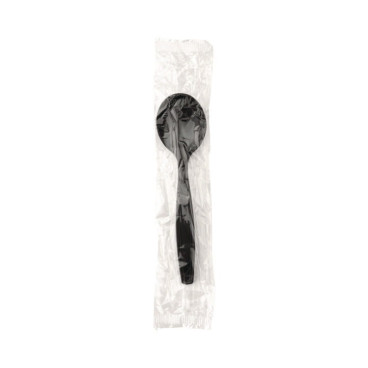 Individually Wrapped Heavyweight Soup Spoons, 5.75", Plastic, Black, 1,000/Carton