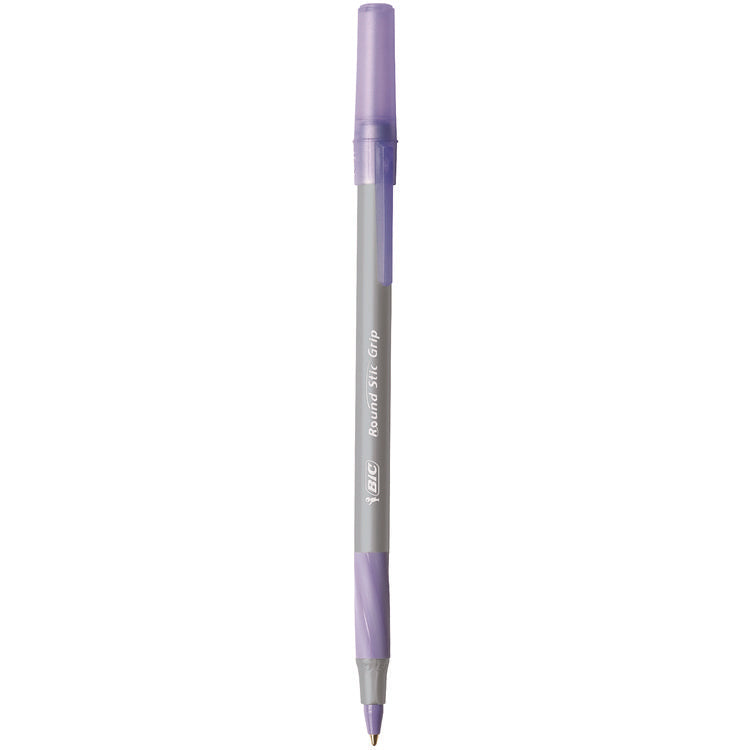 Round Stic Grip Xtra Comfort Ballpoint Pen, Easy-Glide System, Stick, Medium 1.2 mm, Purple Ink, Gray/Purple Barrel, Dozen