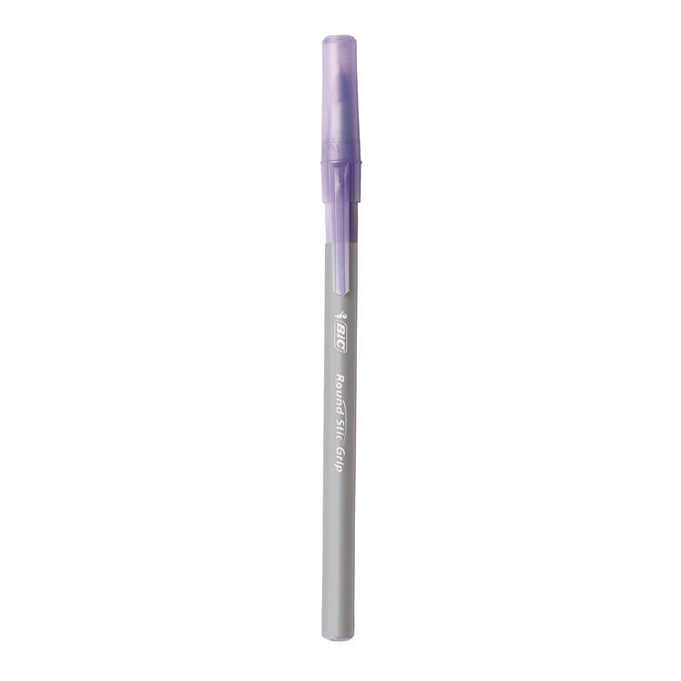 Round Stic Grip Xtra Comfort Ballpoint Pen, Easy-Glide System, Stick, Medium 1.2 mm, Purple Ink, Gray/Purple Barrel, Dozen