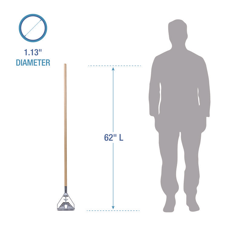Quick Change Metal Head Mop Handle for No. 20 and Up Heads, 62" Wood Handle
