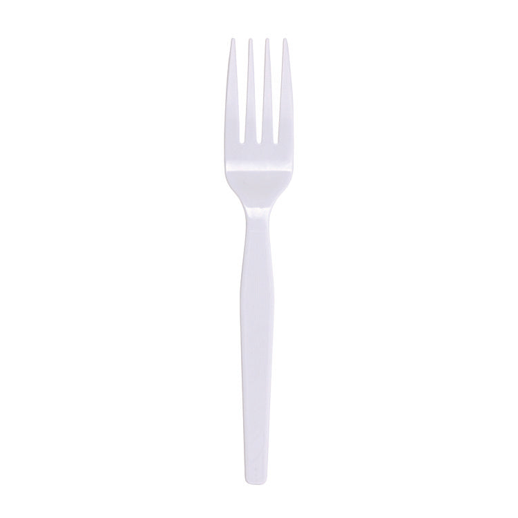 Mediumweight Polystyrene Cutlery, Fork, Plastic, White, 100/Box, 10 Boxes/Carton