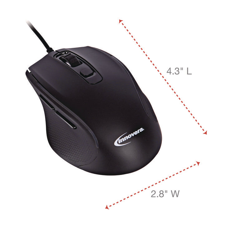 Full-Size Wired Optical Mouse, Usb 2.0, Right Hand Use, Black