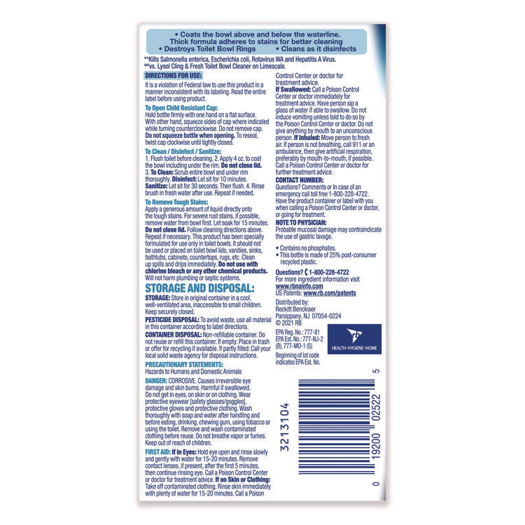 Disinfectant Toilet Bowl Cleaner, Atlantic Fresh, 24 oz Bottle