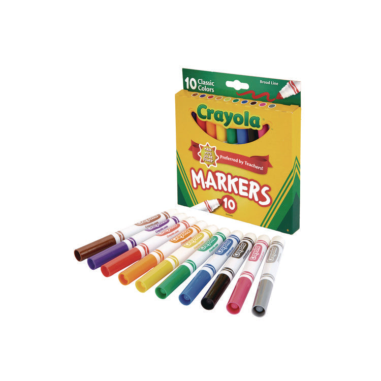 Non-Washable Marker, Broad Bullet Tip, Assorted Classic Colors, 10/Pack