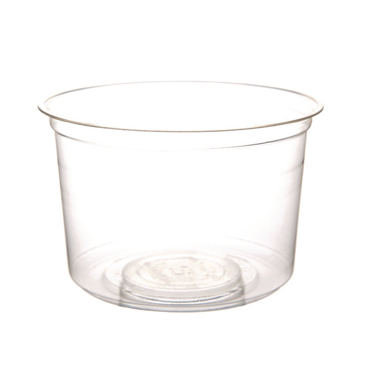 Renewable and Compostable Round Deli Containers, 16 oz, 4.63" Diameter x 3.06" h, Clear, Plastic, 50/Pack, 10 Packs/Carton