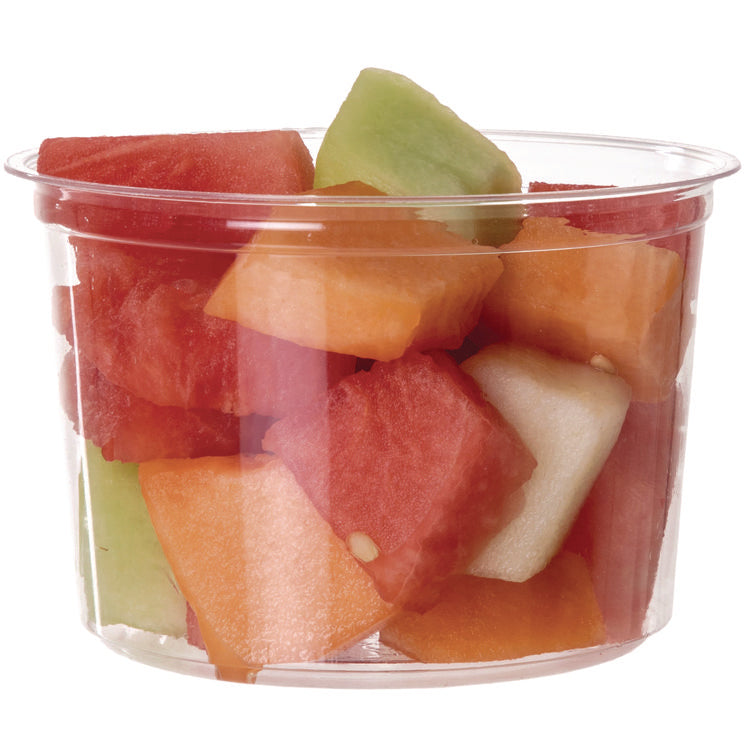 Renewable and Compostable Round Deli Containers, 16 oz, 4.63" Diameter x 3.06" h, Clear, Plastic, 50/Pack, 10 Packs/Carton