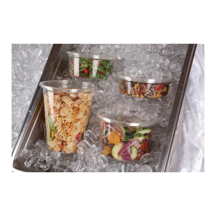 Renewable and Compostable Round Deli Containers, 16 oz, 4.63" Diameter x 3.06" h, Clear, Plastic, 50/Pack, 10 Packs/Carton