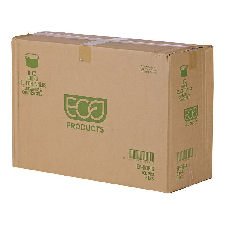 Renewable and Compostable Round Deli Containers, 16 oz, 4.63" Diameter x 3.06" h, Clear, Plastic, 50/Pack, 10 Packs/Carton