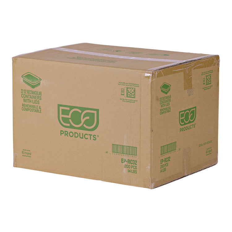 Renewable and Compostable Rectangular Deli Containers, 32 oz, 7.5 x 6.5 x 3, Clear, Plastic, 50/Pack, 4 Packs/Carton