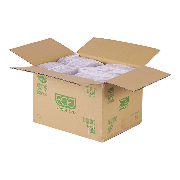 Renewable and Compostable Rectangular Deli Containers, 32 oz, 7.5 x 6.5 x 3, Clear, Plastic, 50/Pack, 4 Packs/Carton