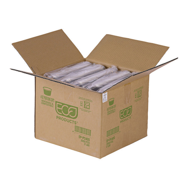 Renewable and Compostable Portion Cups, 4 oz, Plastic, Clear, 100/Pack, 20 Packs/Carton