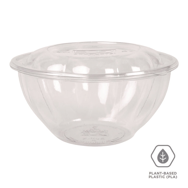 Renewable and Compostable Salad Bowls with Lids, 32 oz, Clear, Plastic, 50/Pack, 3 Packs/Carton