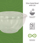 Renewable and Compostable Salad Bowls with Lids, 32 oz, Clear, Plastic, 50/Pack, 3 Packs/Carton