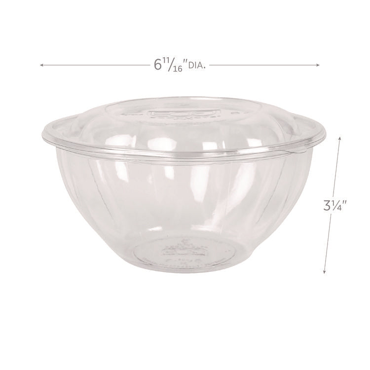 Renewable and Compostable Salad Bowls with Lids, 32 oz, Clear, Plastic, 50/Pack, 3 Packs/Carton