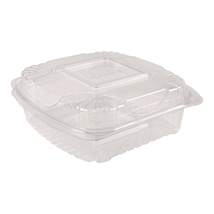 Renewable and Compostable Clear Clamshell Hinged Food Containers, 8 x 8 x 3, Plastic, 80/Pack, 2 Packs/Carton