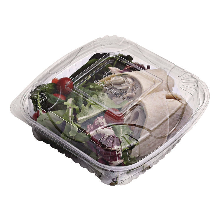 Renewable and Compostable Clear Clamshell Hinged Food Containers, 8 x 8 x 3, Plastic, 80/Pack, 2 Packs/Carton