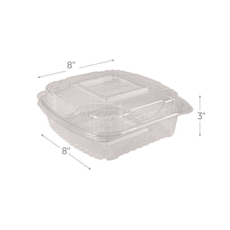 Renewable and Compostable Clear Clamshell Hinged Food Containers, 8 x 8 x 3, Plastic, 80/Pack, 2 Packs/Carton