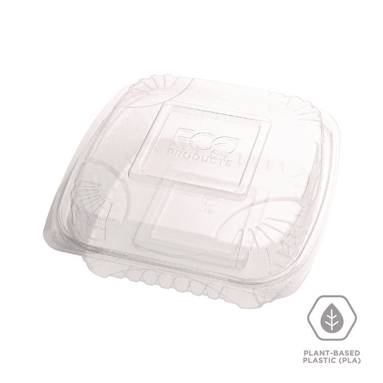 Renewable and Compostable Clear Clamshell Hinged Food Containers, 8 x 8 x 3, Plastic, 80/Pack, 2 Packs/Carton