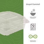 Renewable and Compostable Clear Clamshell Hinged Food Containers, 8 x 8 x 3, Plastic, 80/Pack, 2 Packs/Carton