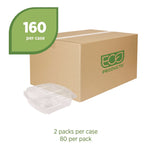 Renewable and Compostable Clear Clamshell Hinged Food Containers, 8 x 8 x 3, Plastic, 80/Pack, 2 Packs/Carton