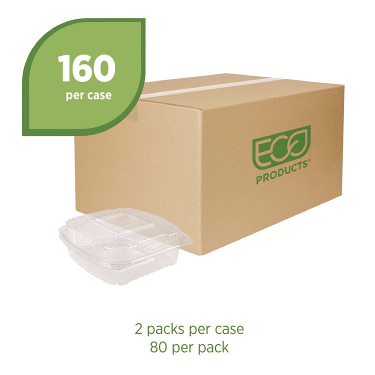 Renewable and Compostable Clear Clamshell Hinged Food Containers, 8 x 8 x 3, Plastic, 80/Pack, 2 Packs/Carton