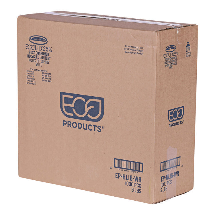 EcoLid 25% Recycled Content Hot Cup Lid, Fits 10 oz to 20 oz Hot Cups, Plastic, White, 100/Pack, 10 Packs/Carton